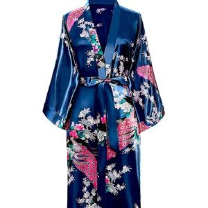 NWOT floor length kimono robe navy blue sz small